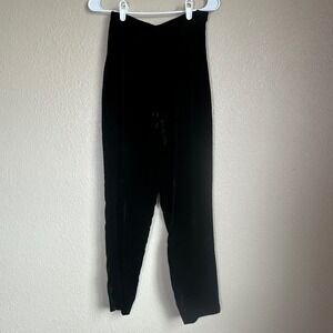 Valerie Stevens Petites Black Silk Blend Velvet High Waist Straight Leg Pants 4P